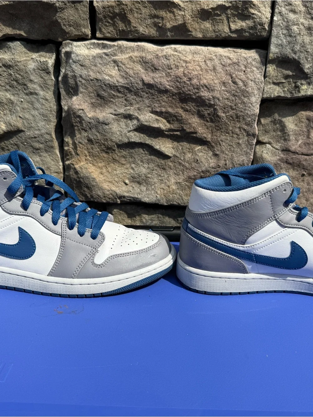 Nike Men’s Air Jordan High-Top Sneakers in White, Gray & Blue